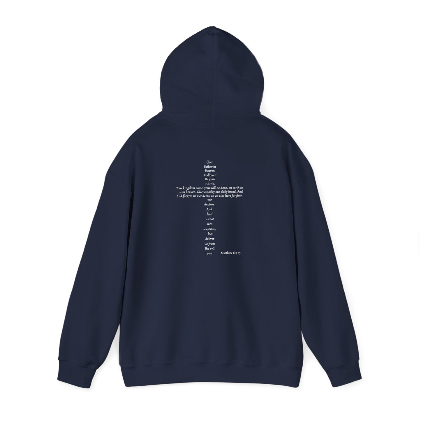 Christian Cross Hooded Sweatshirt with Matthew 6:9-13 Verse