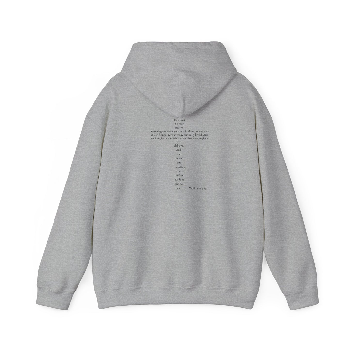 Christian Cross Hooded Sweatshirt with Matthew 6:9-13 Verse
