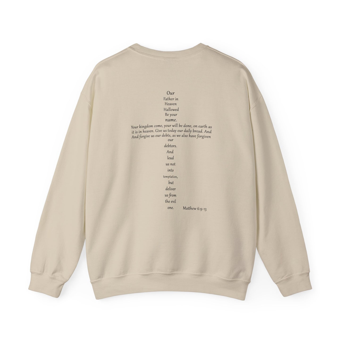 Cross Crewneck Sweatshirt with Matthew 6:9-13 Verse
