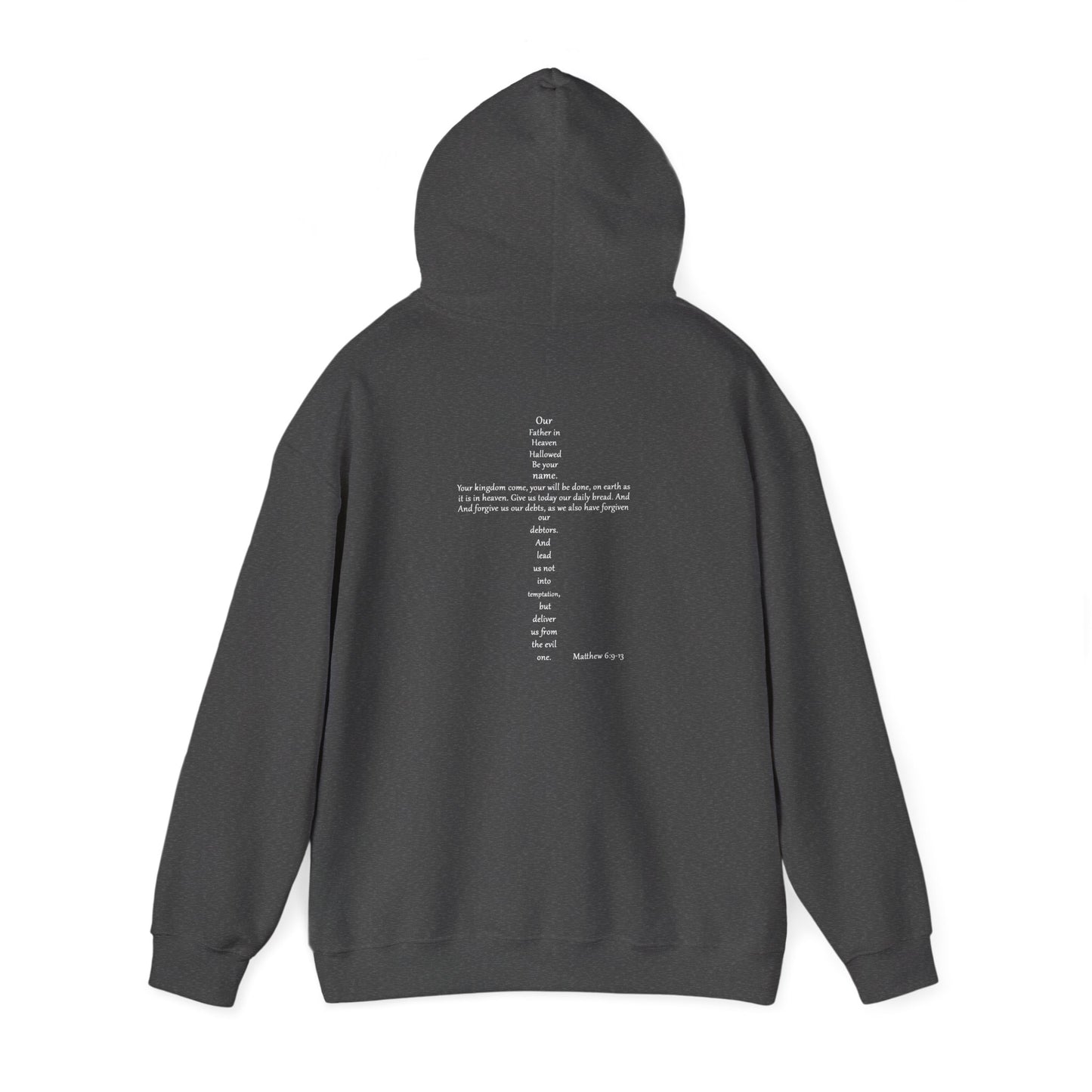 Christian Cross Hooded Sweatshirt with Matthew 6:9-13 Verse