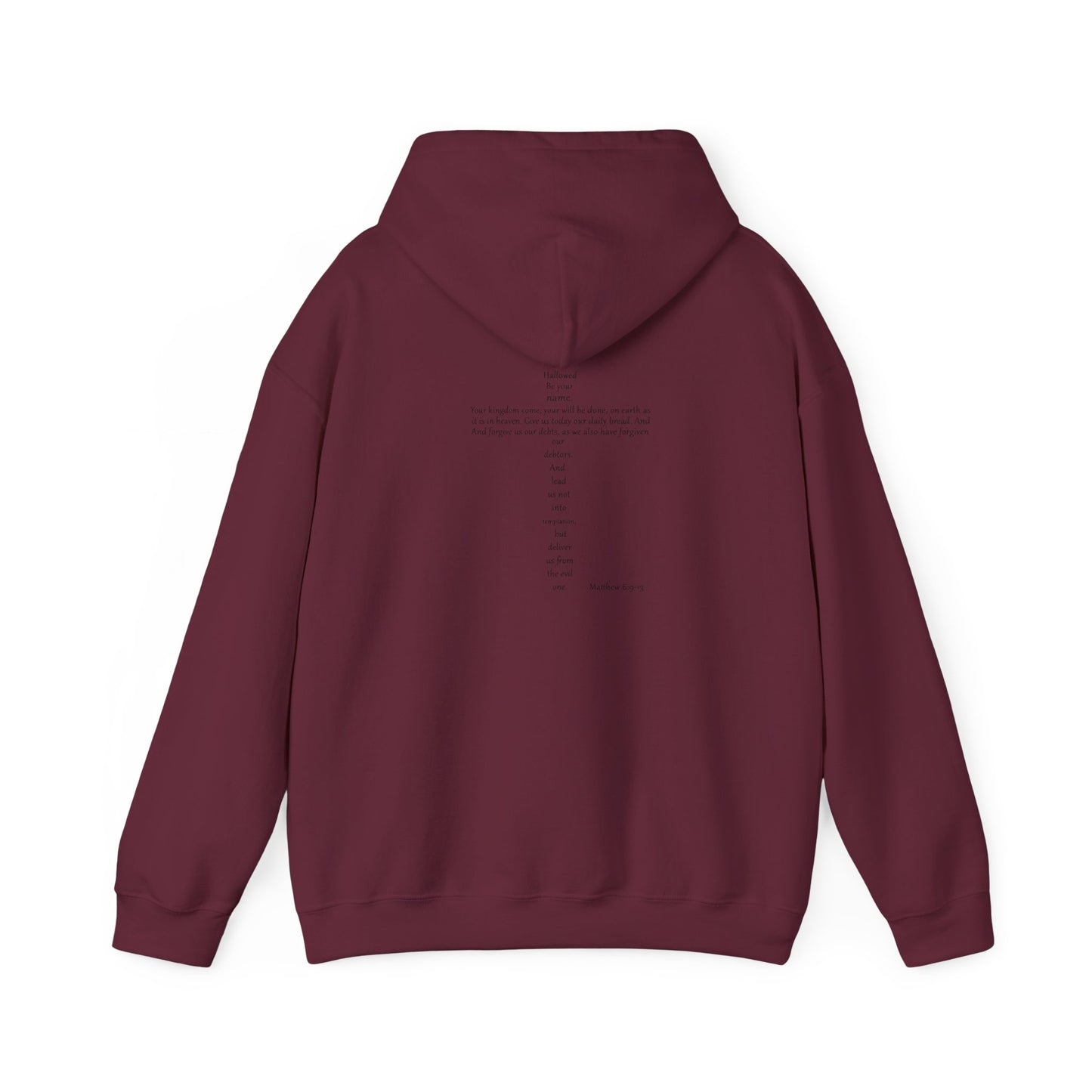 Christian Cross Hooded Sweatshirt with Matthew 6:9-13 Verse