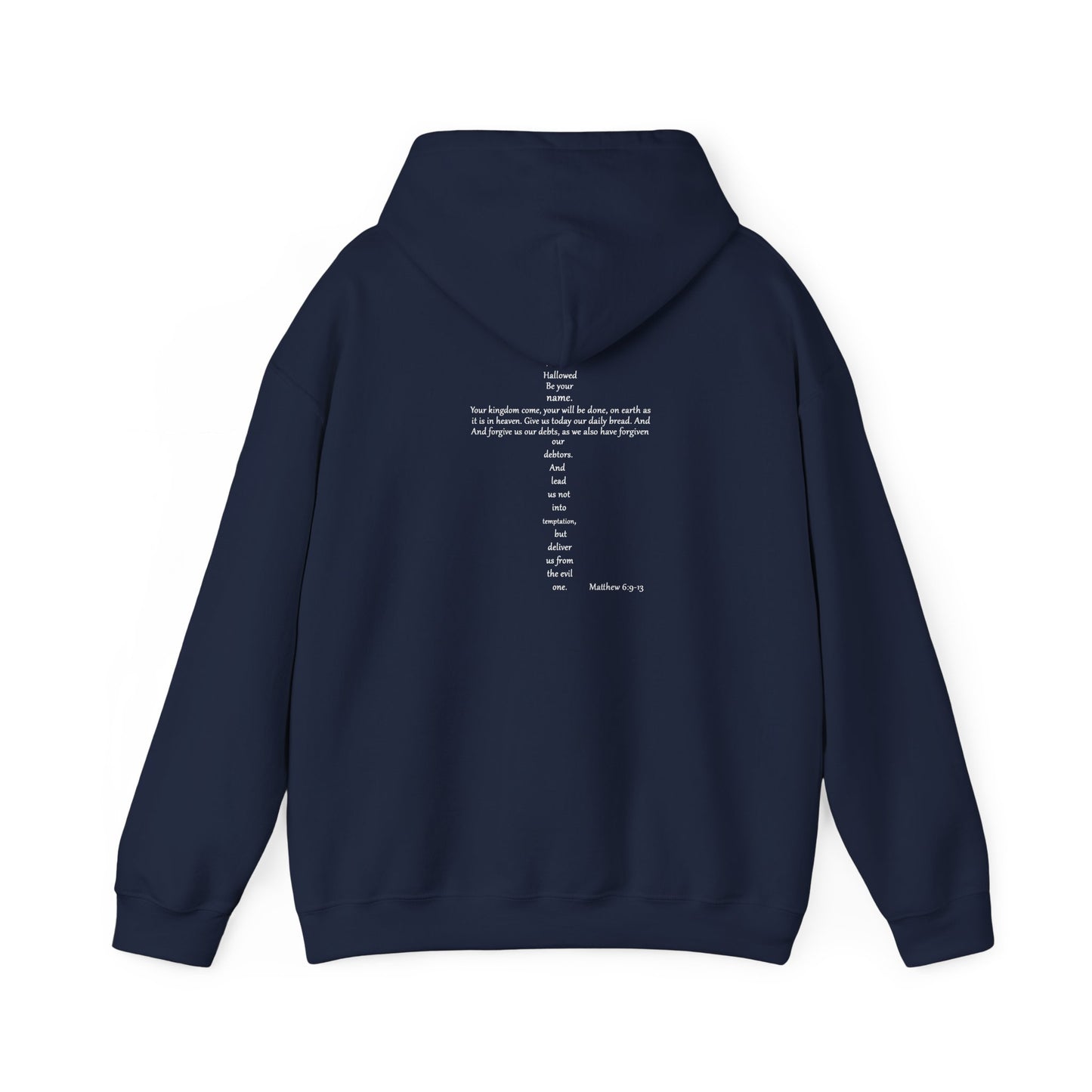 Christian Cross Hooded Sweatshirt with Matthew 6:9-13 Verse