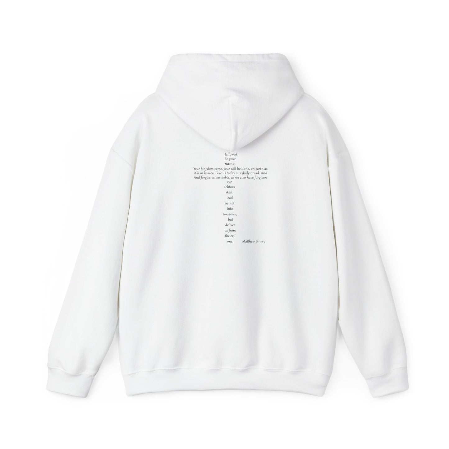Christian Cross Hooded Sweatshirt with Matthew 6:9-13 Verse