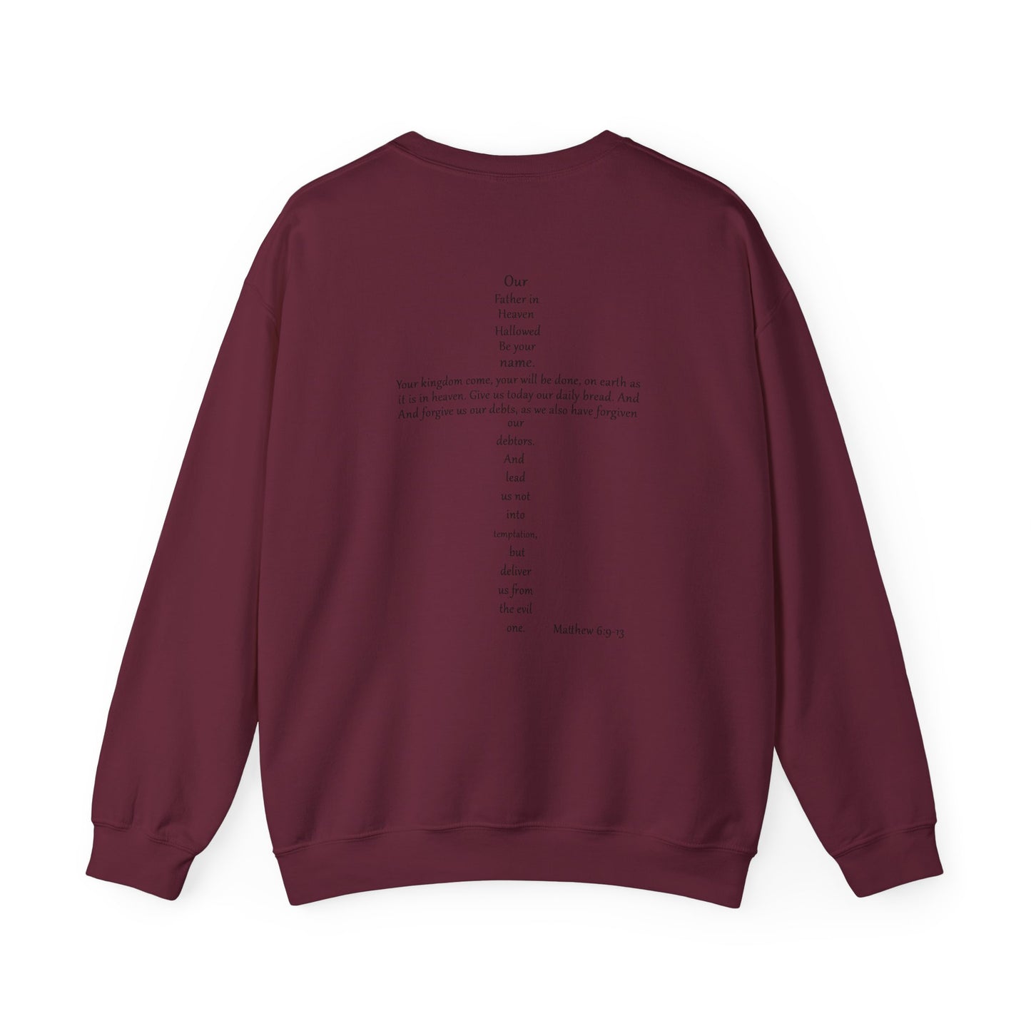 Cross Crewneck Sweatshirt with Matthew 6:9-13 Verse
