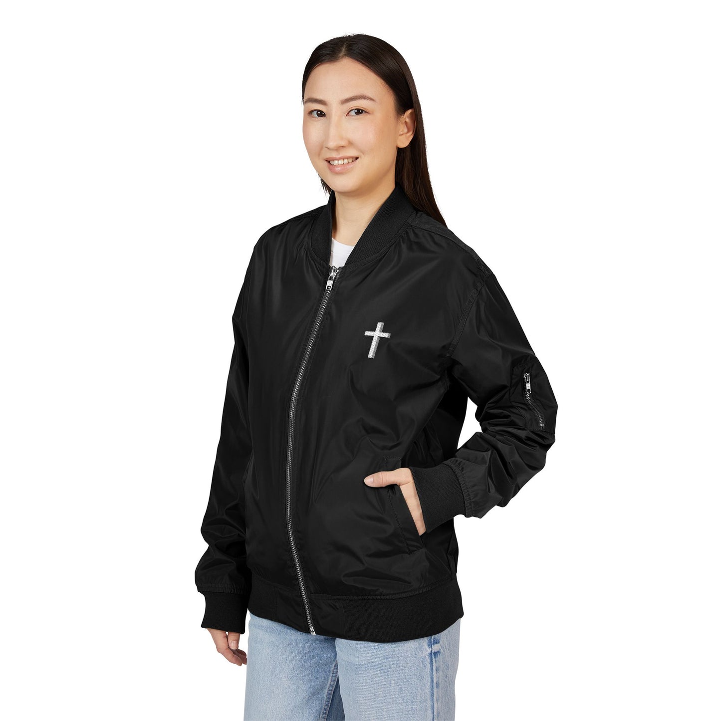 Embroided Cross Bomber Jacket