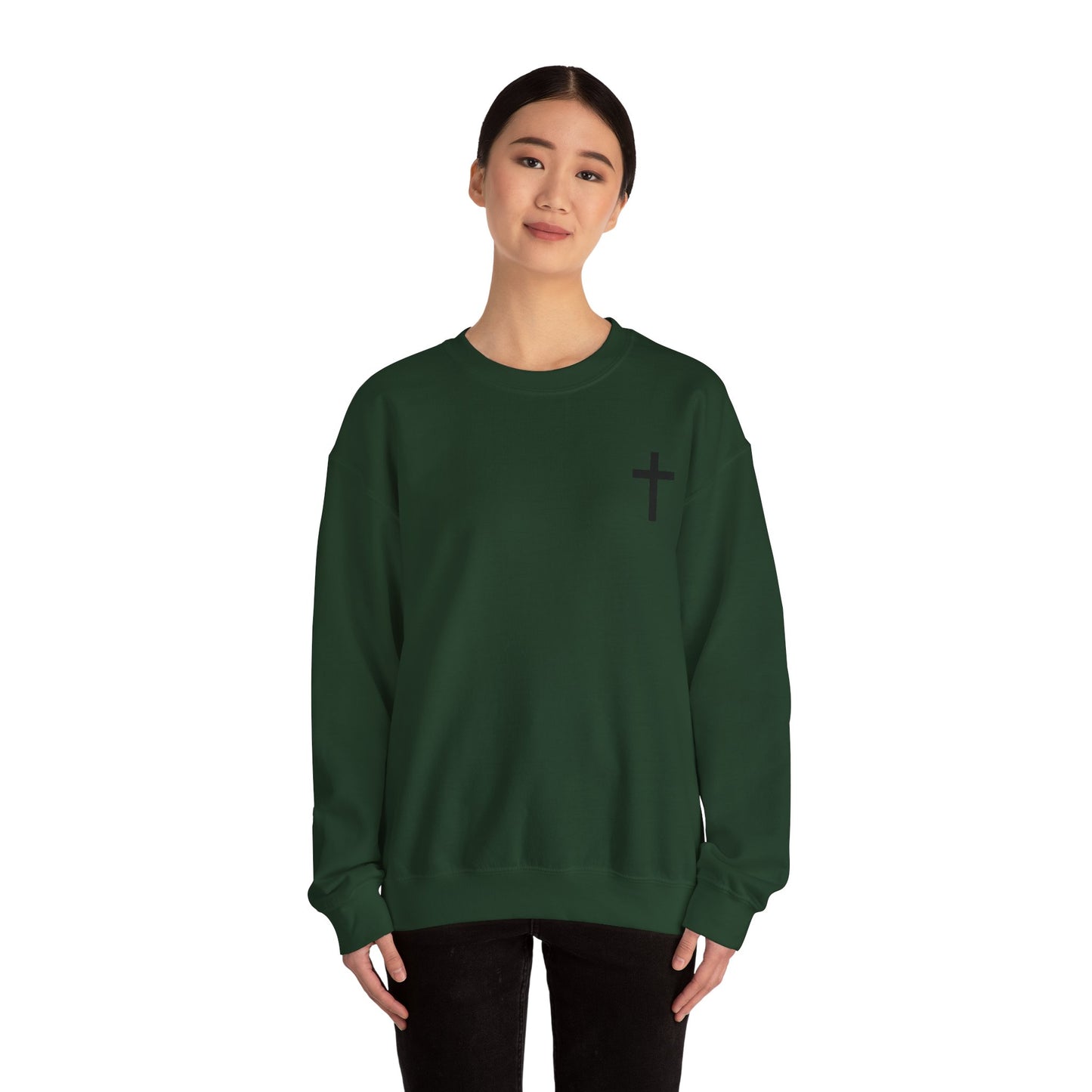Cross Crewneck Sweatshirt with Matthew 6:9-13 Verse