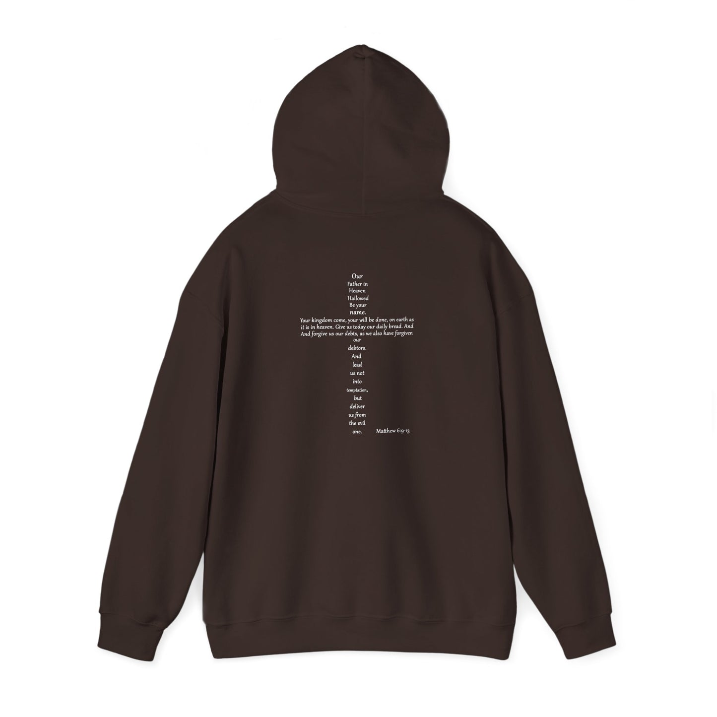 Christian Cross Hooded Sweatshirt with Matthew 6:9-13 Verse