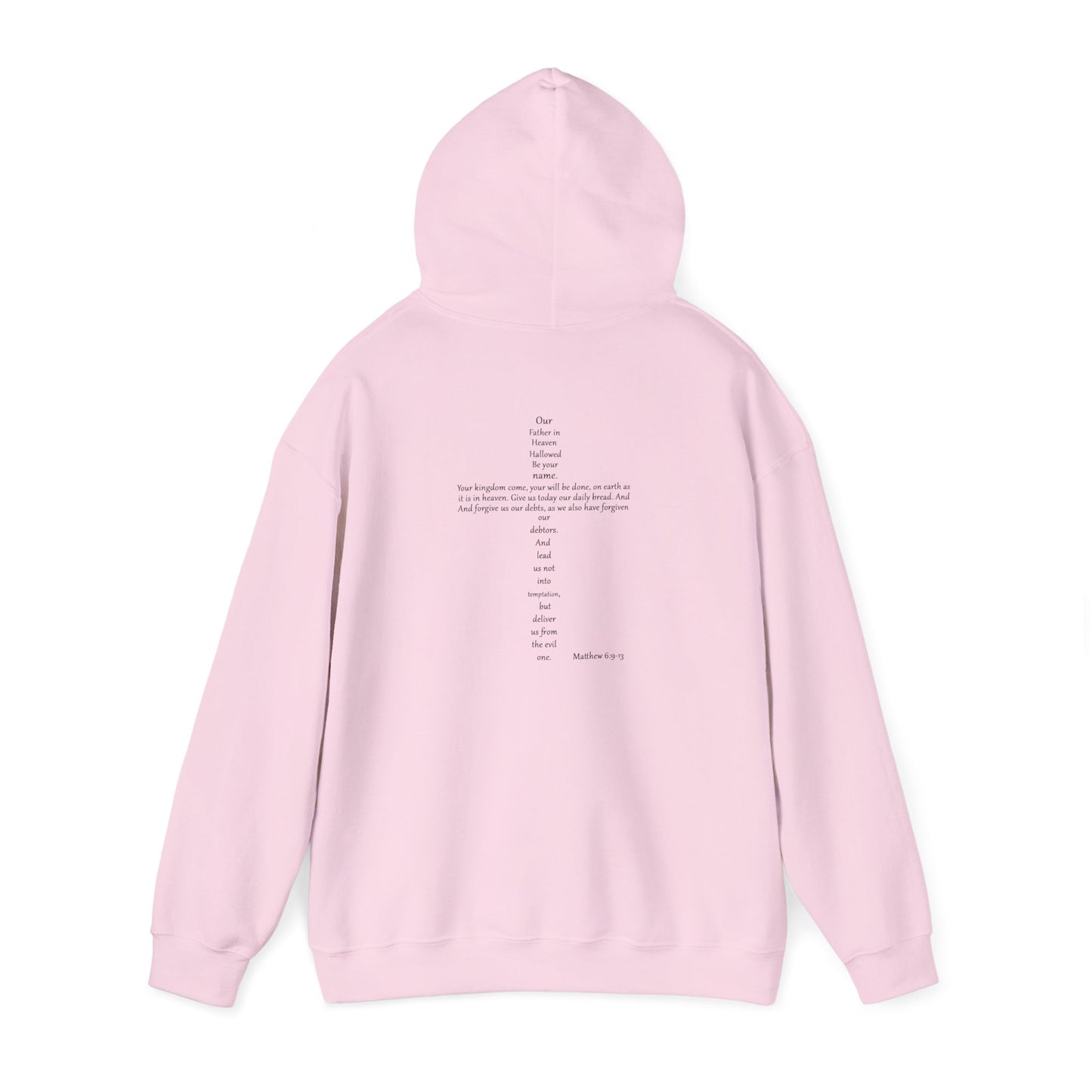 Christian Cross Hooded Sweatshirt with Matthew 6:9-13 Verse