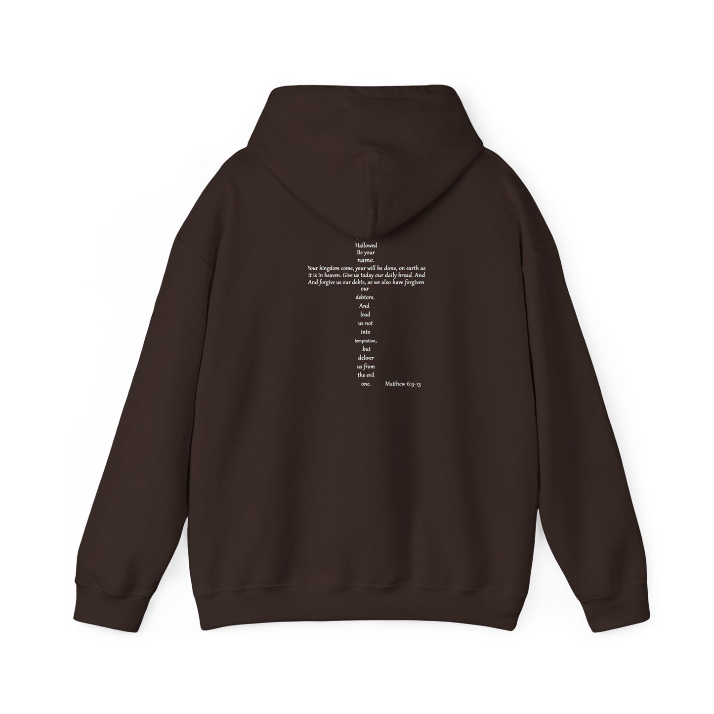 Christian Cross Hooded Sweatshirt with Matthew 6:9-13 Verse