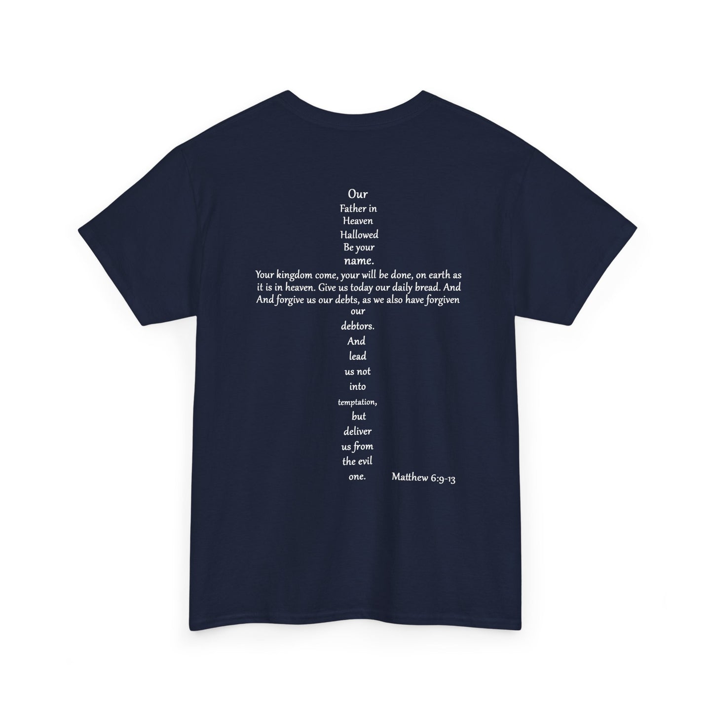 Christian Cross Unisex Tee with Matthew 6:9-13 Prayer