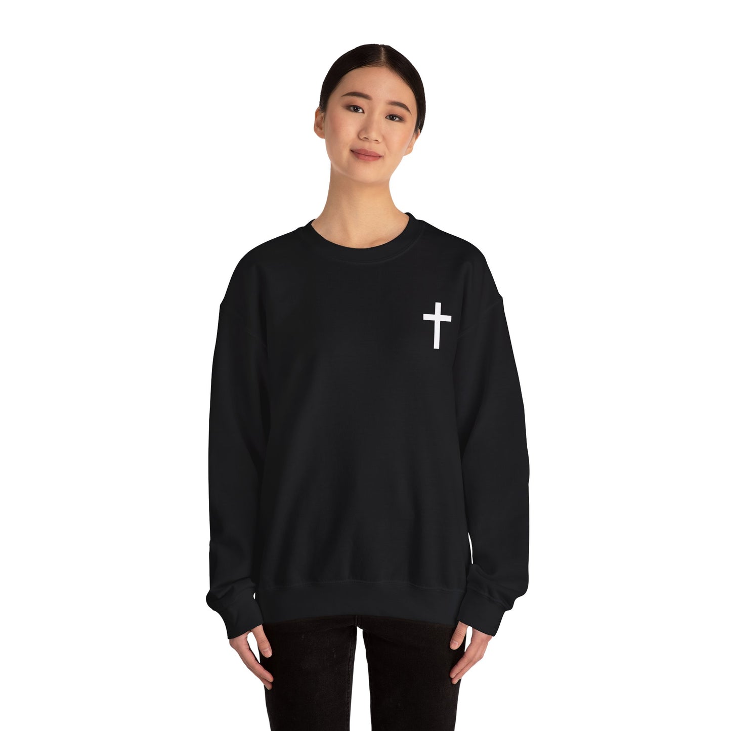 Cross Crewneck Sweatshirt with Matthew 6:9-13 Verse
