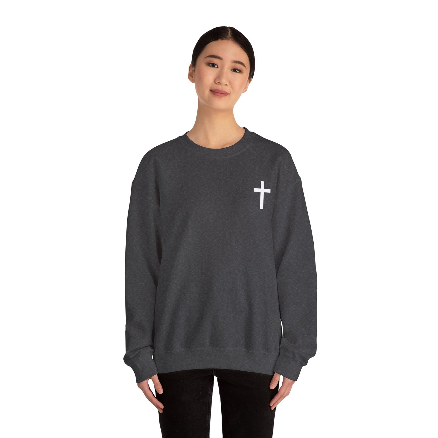 Cross Crewneck Sweatshirt with Matthew 6:9-13 Verse