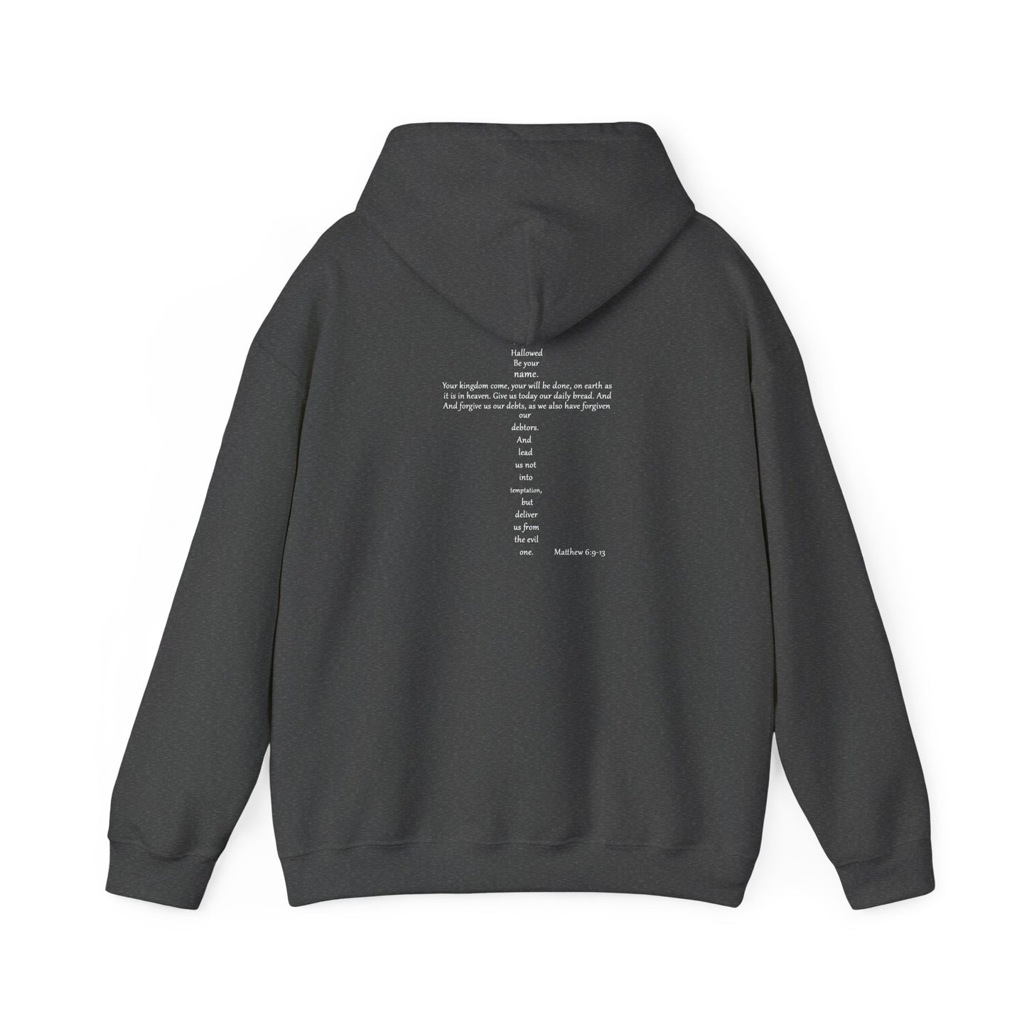 Christian Cross Hooded Sweatshirt with Matthew 6:9-13 Verse