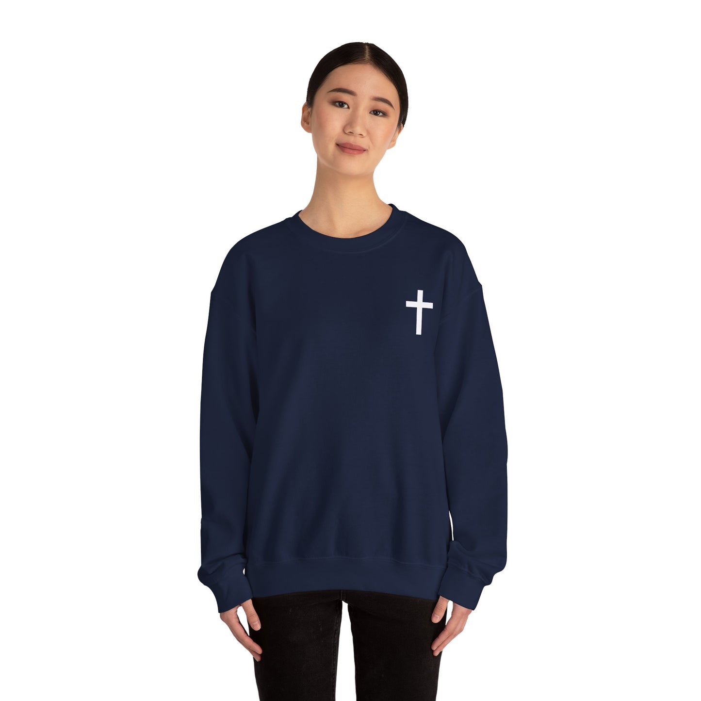 Cross Crewneck Sweatshirt with Matthew 6:9-13 Verse