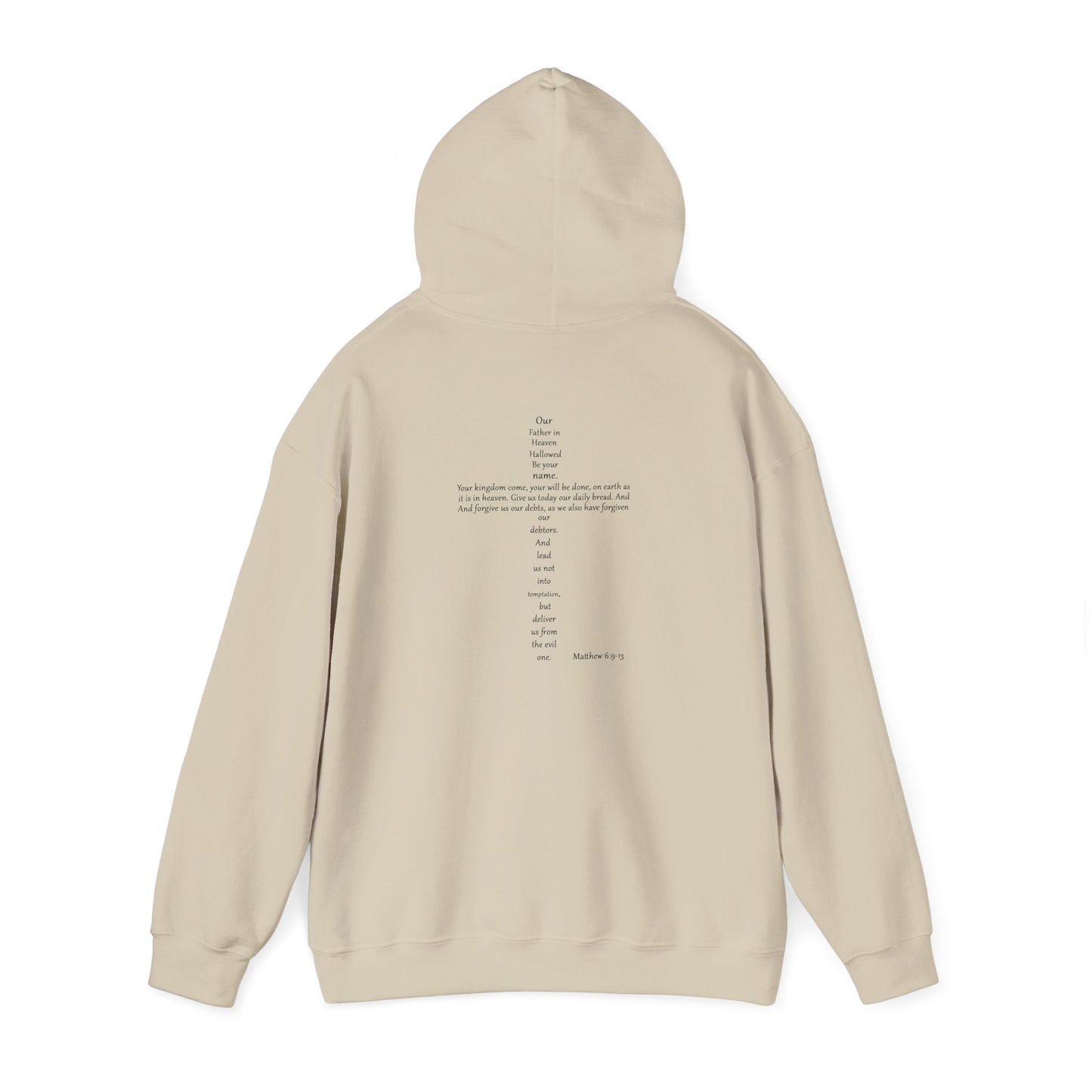 Christian Cross Hooded Sweatshirt with Matthew 6:9-13 Verse