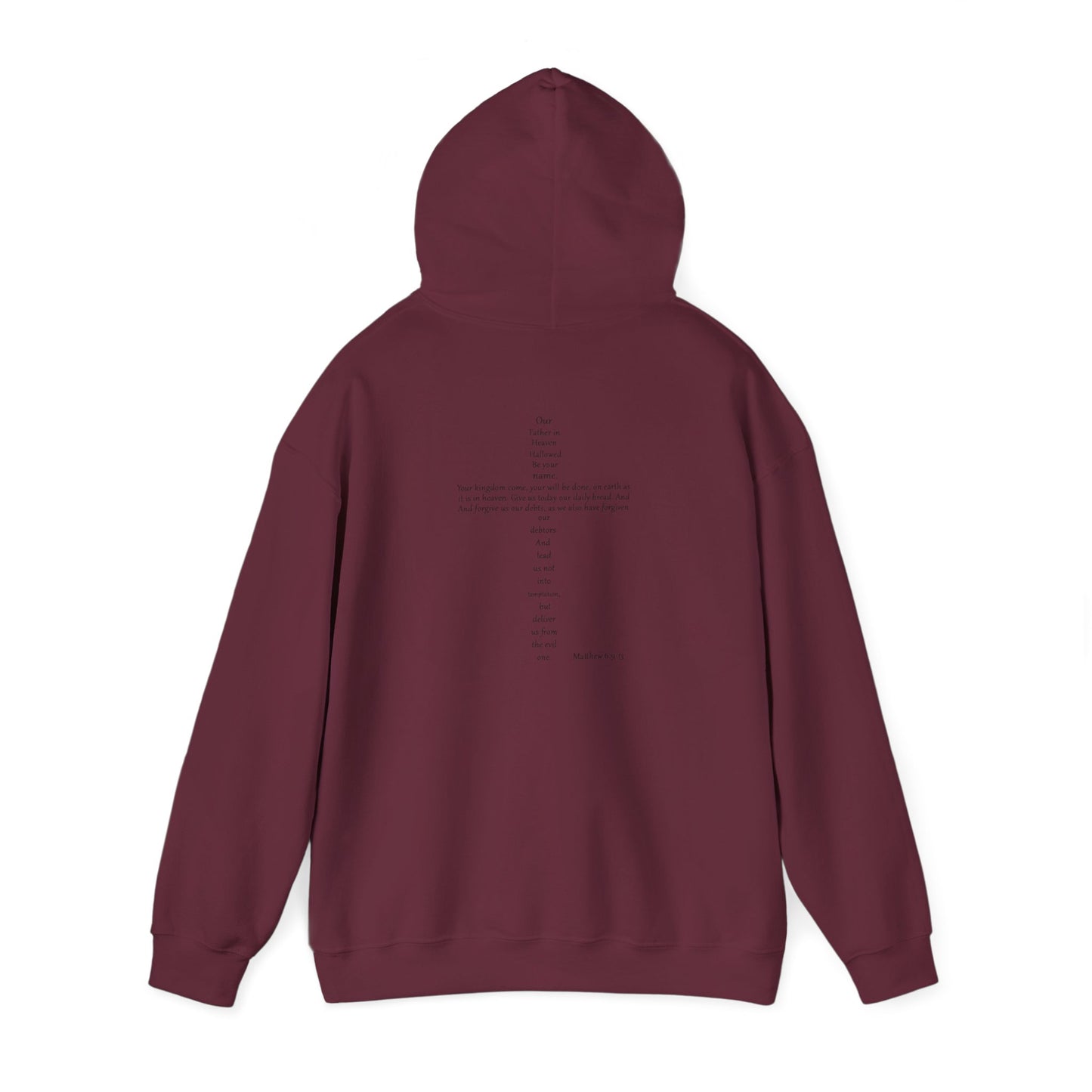 Christian Cross Hooded Sweatshirt with Matthew 6:9-13 Verse