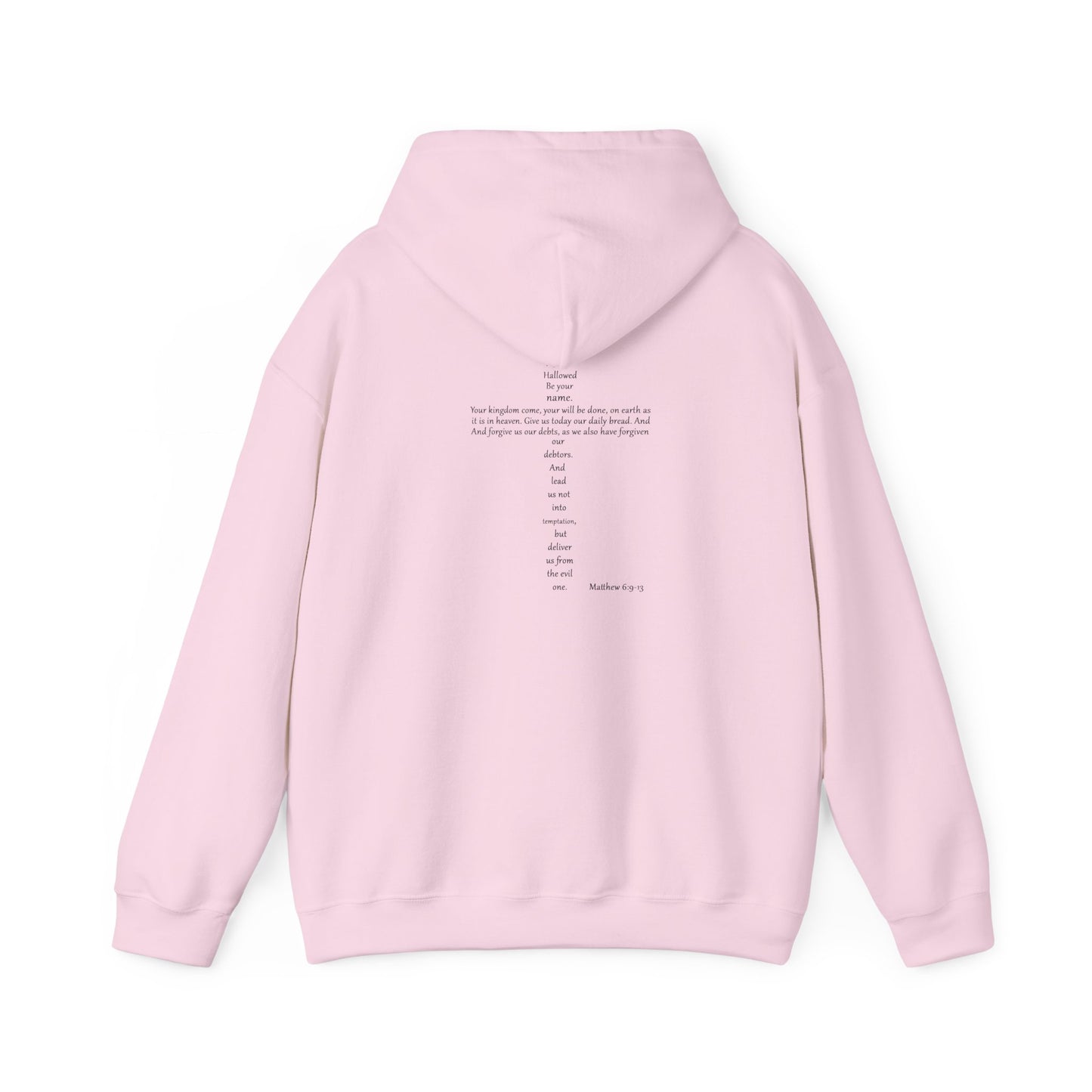 Christian Cross Hooded Sweatshirt with Matthew 6:9-13 Verse