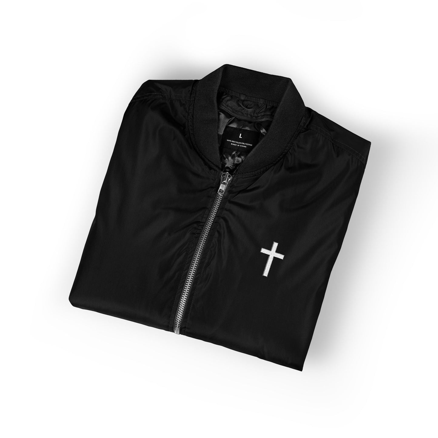 Embroided Cross Bomber Jacket