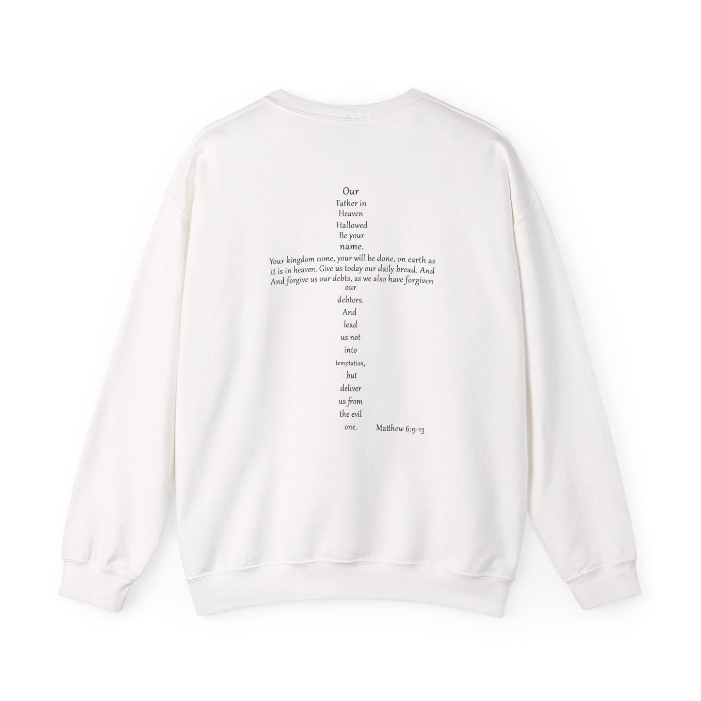 Cross Crewneck Sweatshirt with Matthew 6:9-13 Verse
