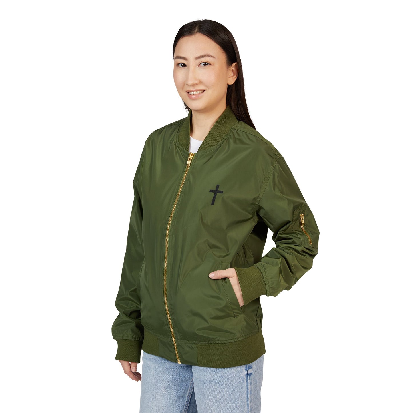 Embroided Cross Bomber Jacket