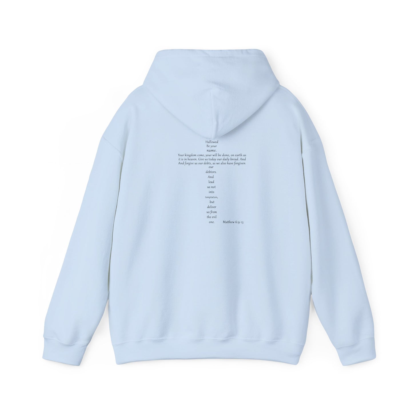 Christian Cross Hooded Sweatshirt with Matthew 6:9-13 Verse