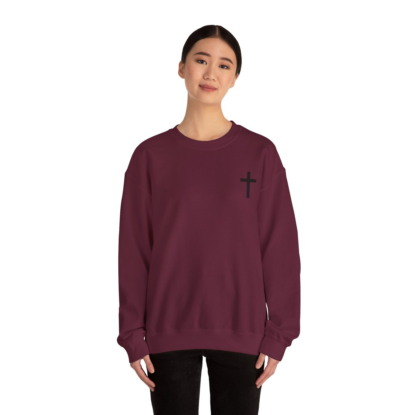 Cross Crewneck Sweatshirt with Matthew 6:9-13 Verse