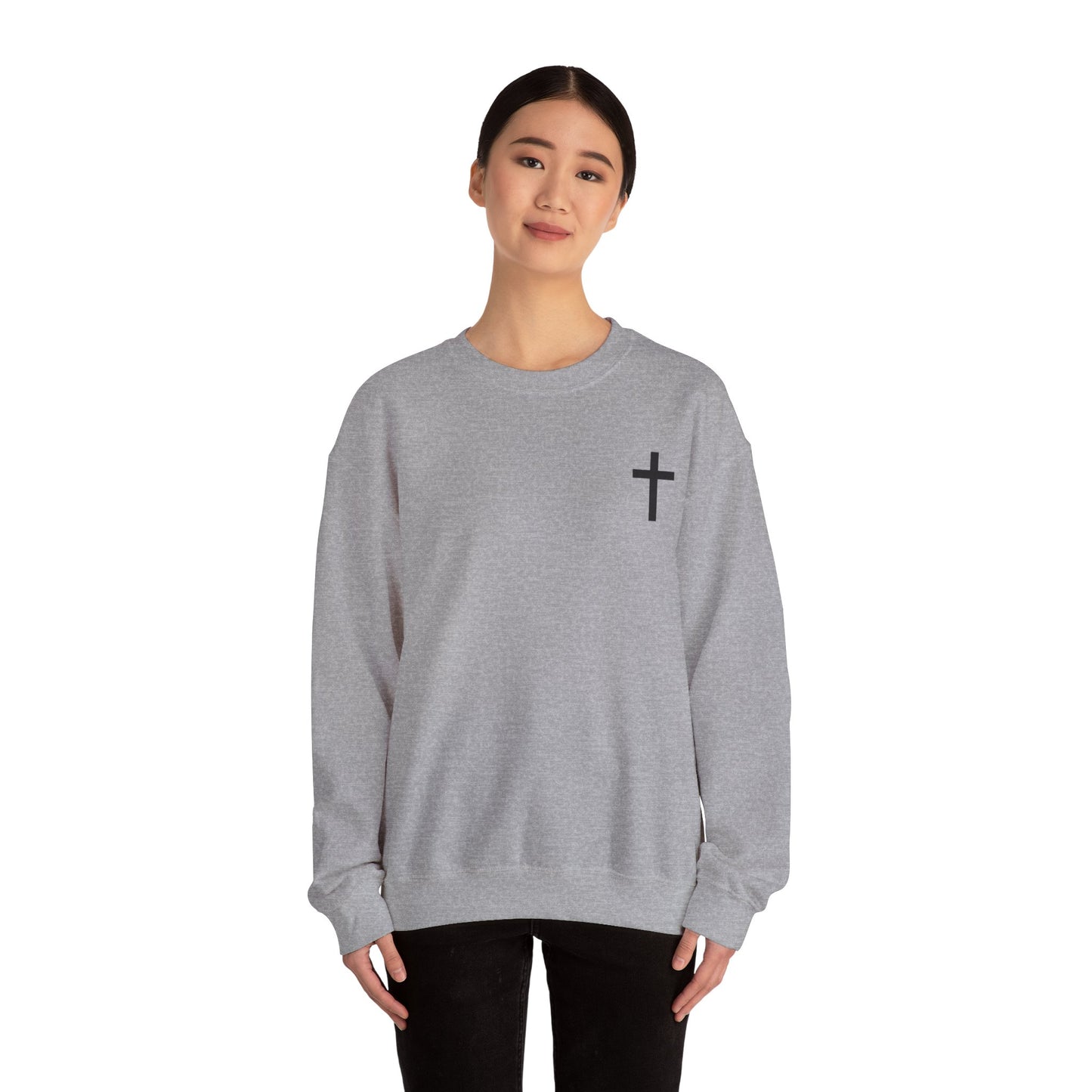 Cross Crewneck Sweatshirt with Matthew 6:9-13 Verse