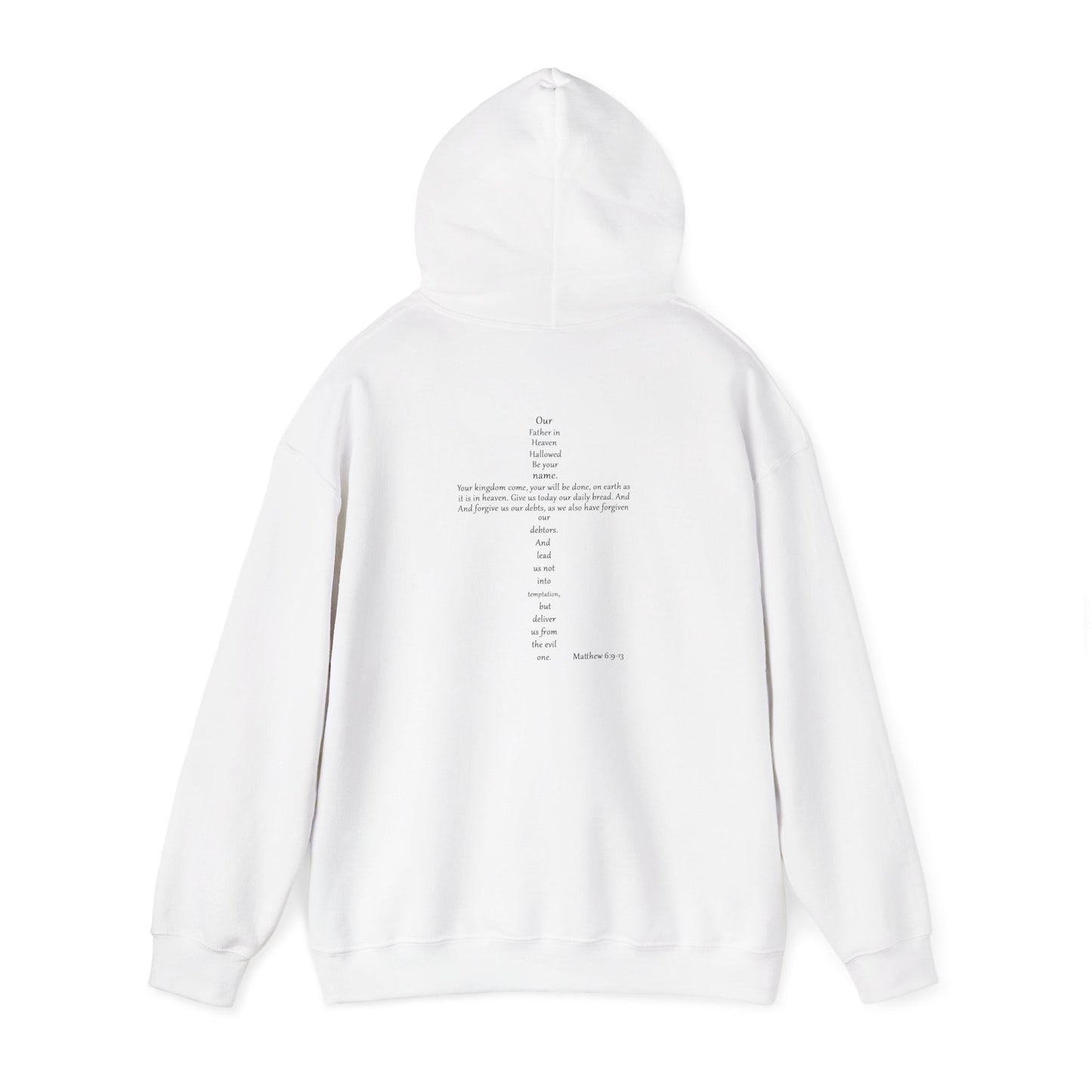 Christian Cross Hooded Sweatshirt with Matthew 6:9-13 Verse