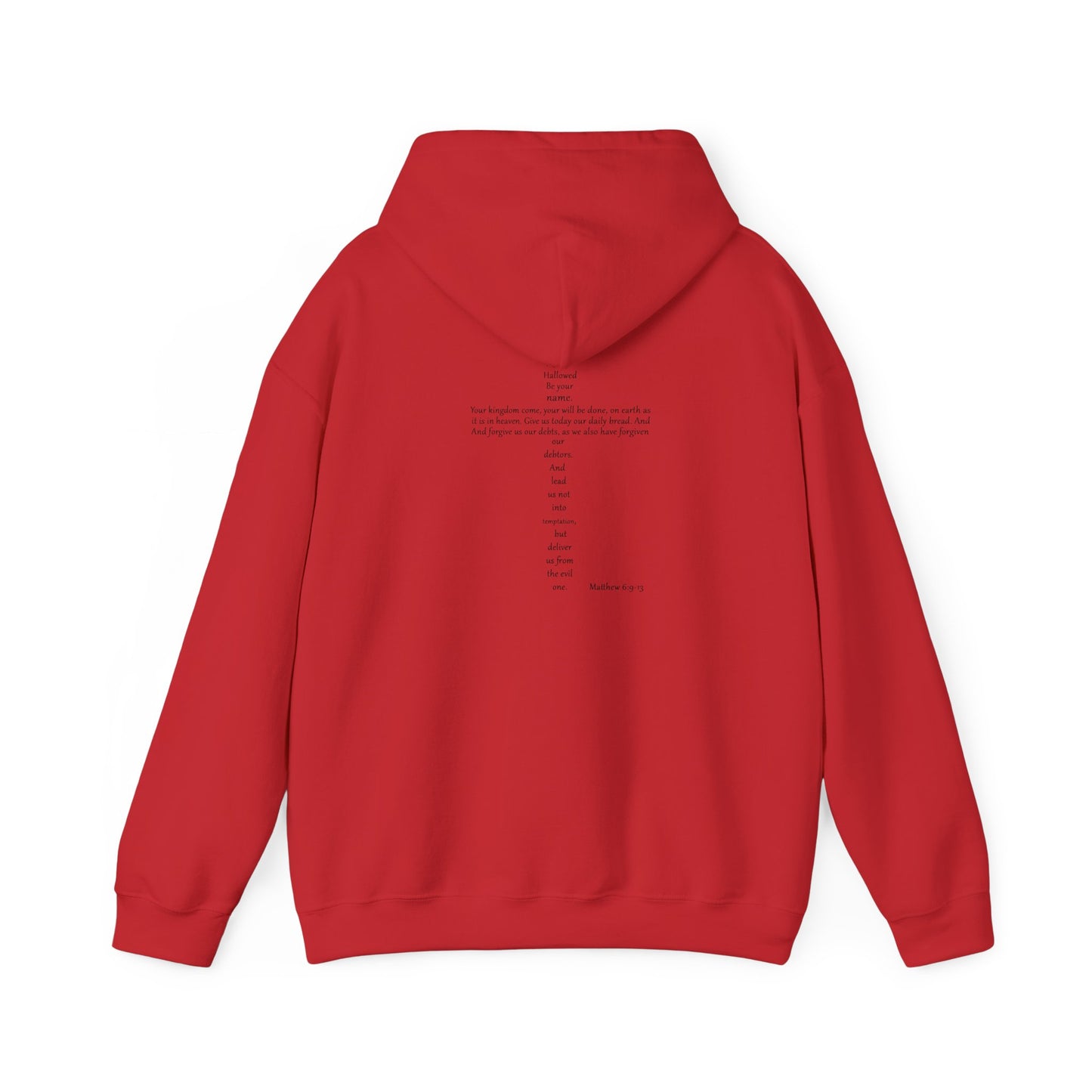 Christian Cross Hooded Sweatshirt with Matthew 6:9-13 Verse