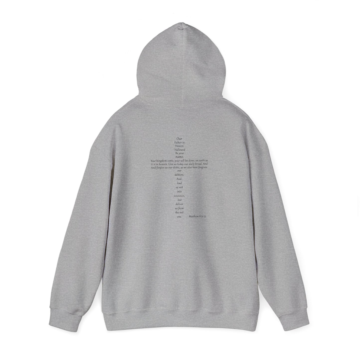 Christian Cross Hooded Sweatshirt with Matthew 6:9-13 Verse