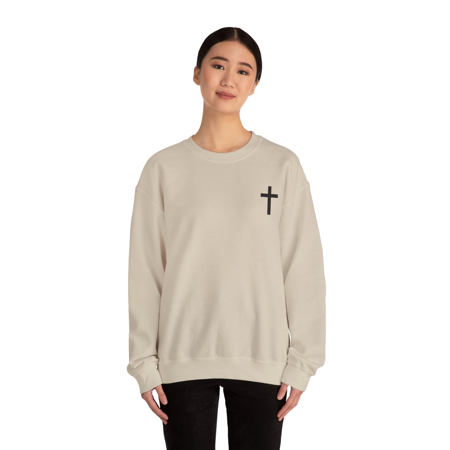 Cross Crewneck Sweatshirt with Matthew 6:9-13 Verse