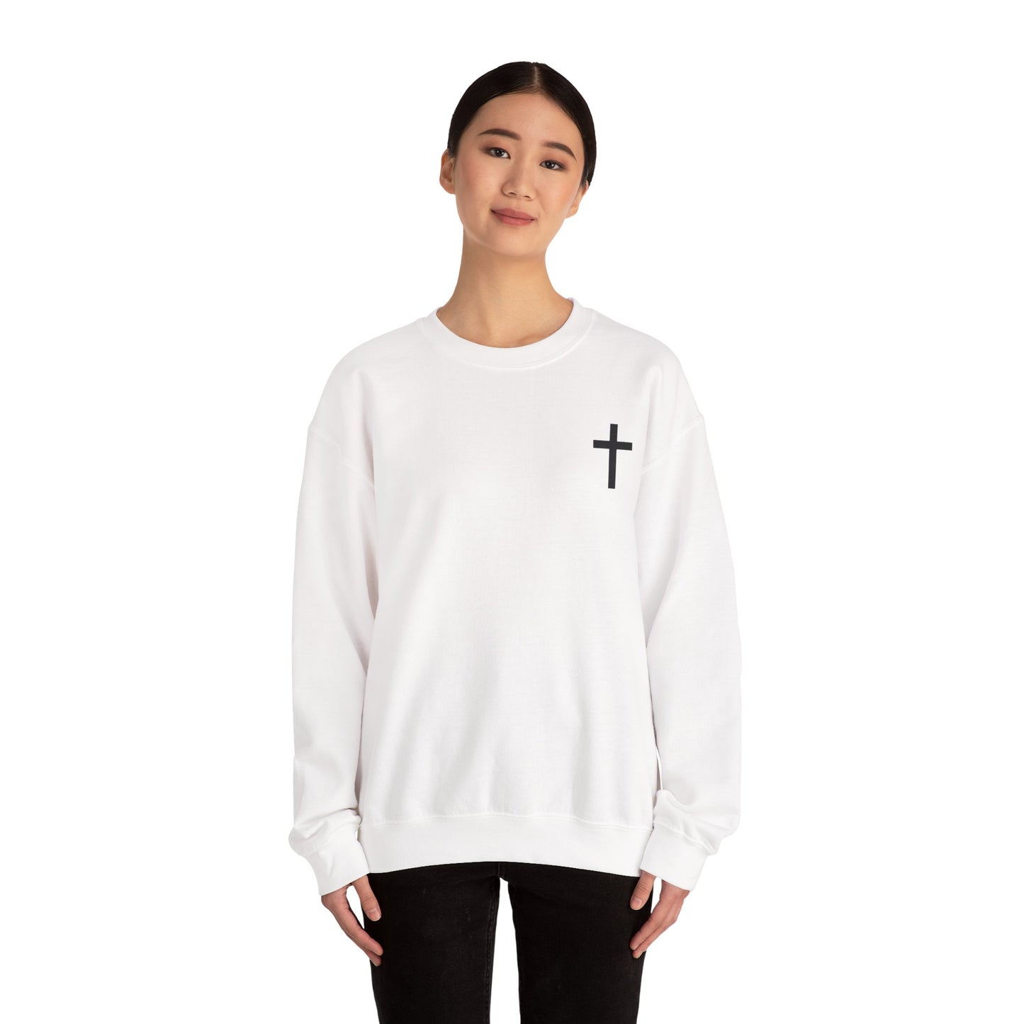 Cross Crewneck Sweatshirt with Matthew 6:9-13 Verse