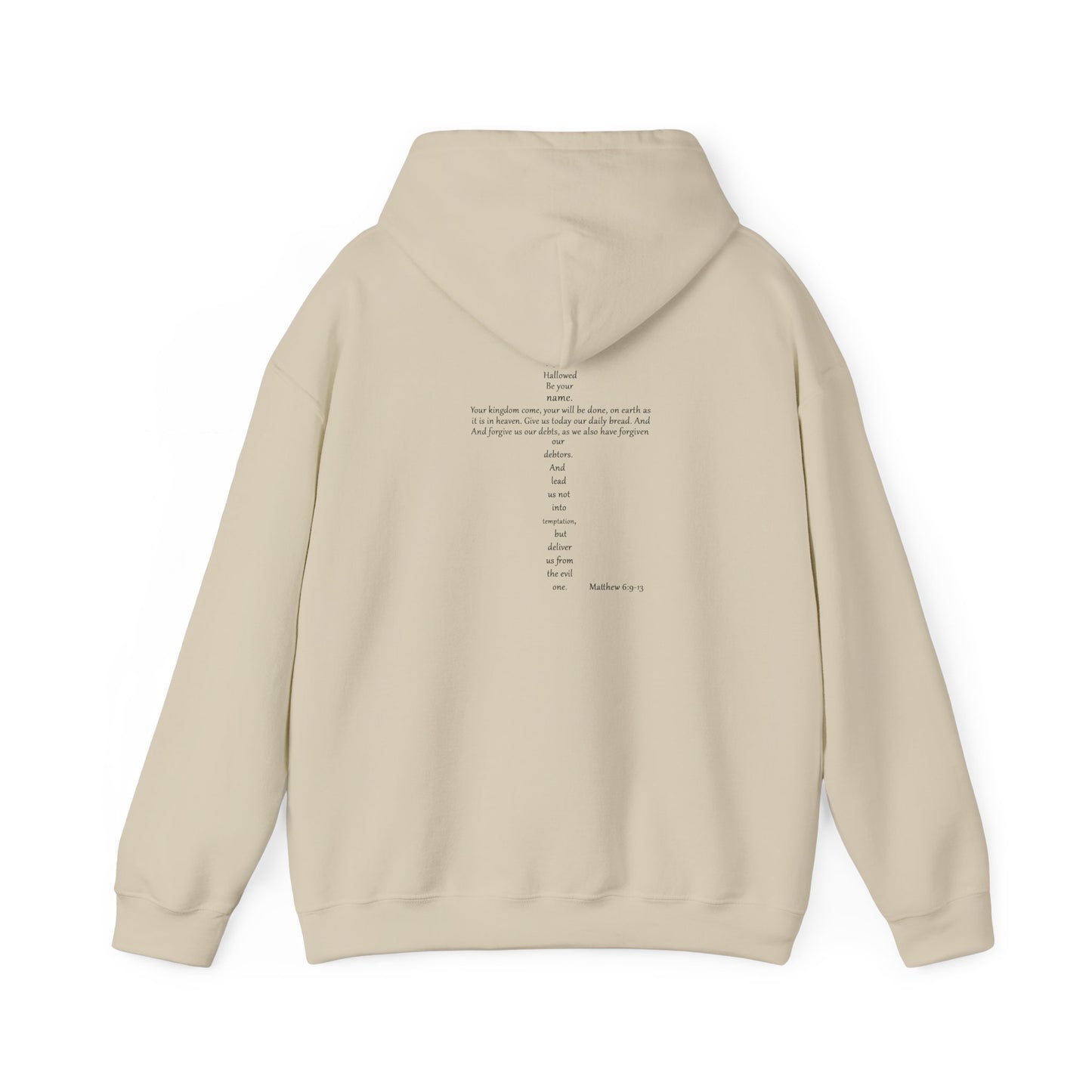 Christian Cross Hooded Sweatshirt with Matthew 6:9-13 Verse