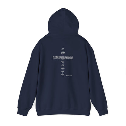 Christian Cross Hooded Sweatshirt with Matthew 6:9-13 Verse