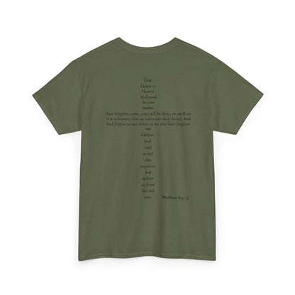 Christian Cross Unisex Tee with Matthew 6:9-13 Prayer