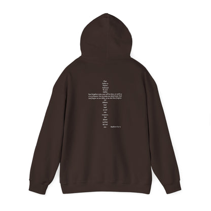 Christian Cross Hooded Sweatshirt with Matthew 6:9-13 Verse