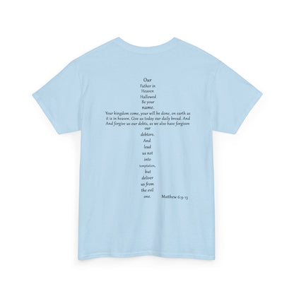 Christian Cross Unisex Tee with Matthew 6:9-13 Prayer