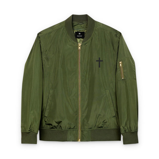Embroided Cross Bomber Jacket