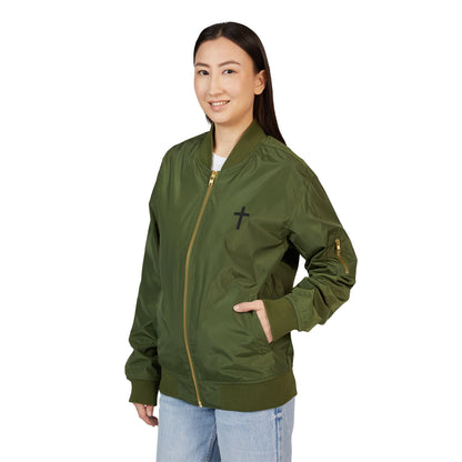 Embroided Cross Bomber Jacket